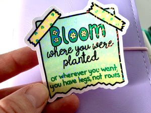Bloom Where You Want To Holographic Vinyl Sticker