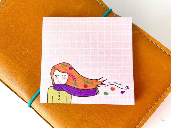 Fall Girl With Leaves Post-It Notes